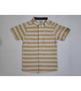 Short Sleeve , Mandarin Collar Mixed Stripe- Medium Yellow &amp; Cream White
