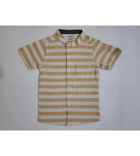 Short Sleeve , Mandarin Collar Mixed Stripe- Medium Yellow & Cream White