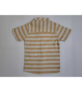 Short Sleeve , Mandarin Collar Mixed Stripe- Medium Yellow &amp; Cream White