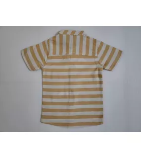 Short Sleeve , Mandarin Collar Mixed Stripe- Medium Yellow & Cream White