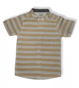Short Sleeve , Mandarin Collar Mixed Stripe- Medium Yellow &amp; Cream White