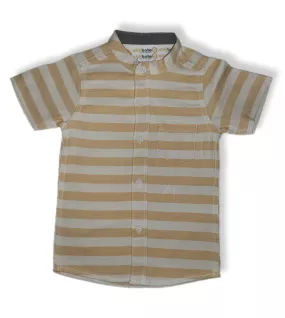 Short Sleeve , Mandarin Collar Mixed Stripe- Medium Yellow & Cream White