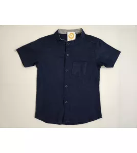 Short Sleeve , Mandarin Collar - Dark Blue