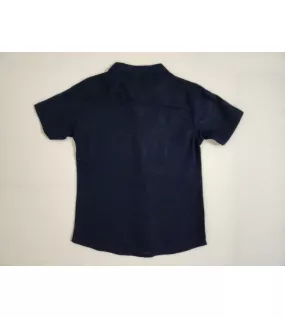 Short Sleeve , Mandarin Collar - Dark Blue