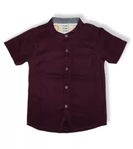 Short Sleeve , Mandarin Collar - Maroon
