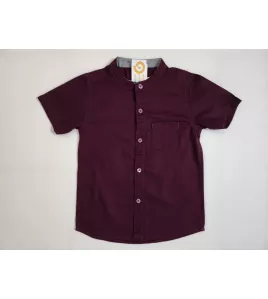 Short Sleeve , Mandarin Collar - Maroon