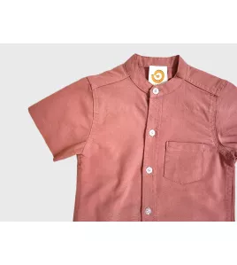 Short Sleeve , Mandarin Collar , Melon