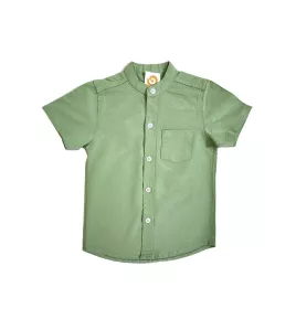 Short Sleeve , Mandarin Collar , Light Green