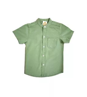 Short Sleeve , Mandarin Collar , Light Green