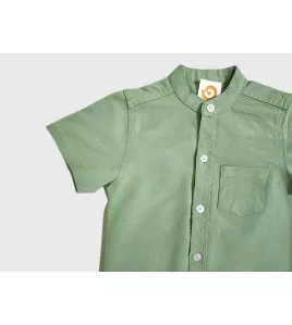 Short Sleeve , Mandarin Collar , Light Green