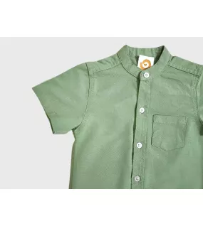 Short Sleeve , Mandarin Collar , Light Green