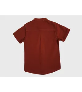 Short Sleeve , Mandarin Collar , Brick Red