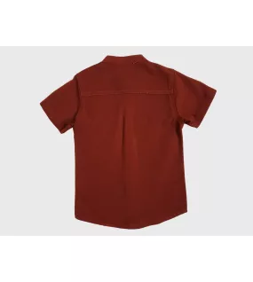 Short Sleeve , Mandarin Collar , Brick Red