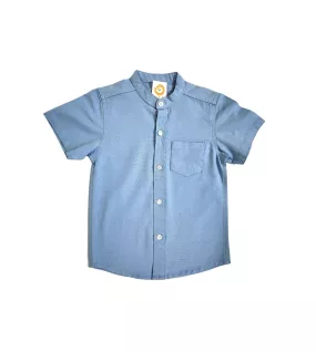 Short Sleeve , Mandarin Collar , Sky Blue
