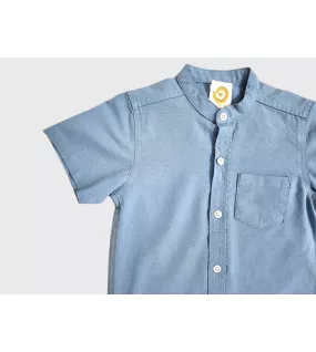 Short Sleeve , Mandarin Collar , Sky Blue