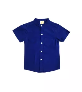 Short Sleeve , Mandarin Collar , Egyptian Blue