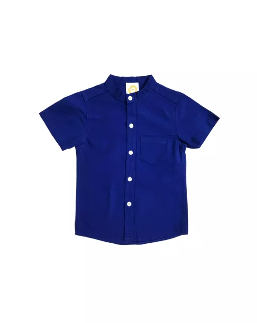 Short Sleeve , Mandarin Collar , Egyptian Blue