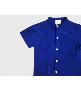 Short Sleeve , Mandarin Collar , Egyptian Blue