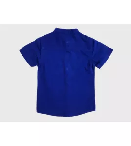 Short Sleeve , Mandarin Collar , Egyptian Blue