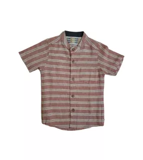 Short Sleeve , Mandarin Collar Mixed Stripe- Melon & White