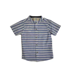 Short Sleeve , Mandarin Collar Mixed Stripe- Blue & White