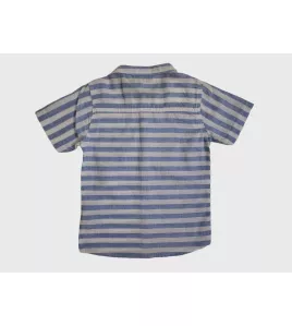Short Sleeve , Mandarin Collar Mixed Stripe- Blue &amp; White