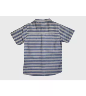 Short Sleeve , Mandarin Collar Mixed Stripe- Blue & White
