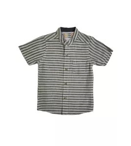 Short Sleeve , Mandarin Collar Mixed Stripe- Green &amp; White