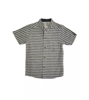 Short Sleeve , Mandarin Collar Mixed Stripe- Green & White