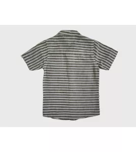 Short Sleeve , Mandarin Collar Mixed Stripe- Green &amp; White