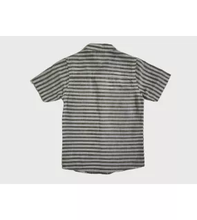 Short Sleeve , Mandarin Collar Mixed Stripe- Green & White