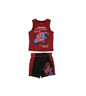 Sleeveless T-Shirt + Short Pant Set, Dark Red, Fashion Spiderman Print