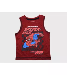 Sleeveless T-Shirt + Short Pant Set, Dark Red, Fashion Spiderman Print