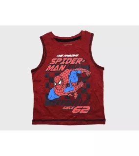 Sleeveless T-Shirt + Short Pant Set, Dark Red, Fashion Spiderman Print