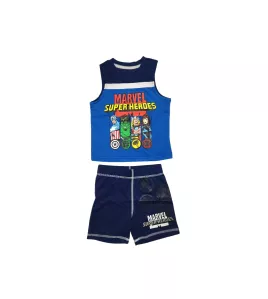 Sleeveless T-Shirt + Short Pant Set, Blue, Fashion Superhero Print