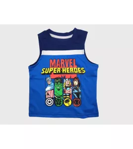 Sleeveless T-Shirt + Short Pant Set, Blue, Fashion Superhero Print