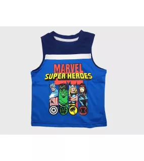Sleeveless T-Shirt + Short Pant Set, Blue, Fashion Superhero Print