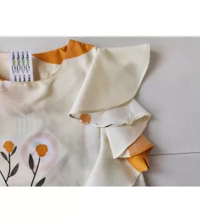 Ruffle Sleeve Dress - Cream-Floral