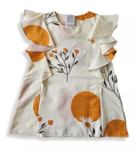 Ruffle Sleeve Dress - Cream-Floral