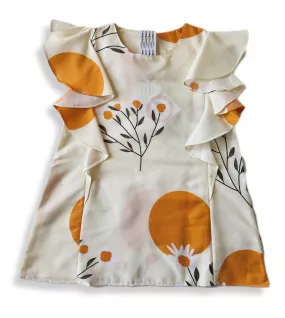 Ruffle Sleeve Dress - Cream-Floral