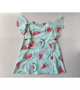 Ruffle Sleeve Dress - Light Green-Melon