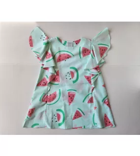 Ruffle Sleeve Dress - Light Green-Melon