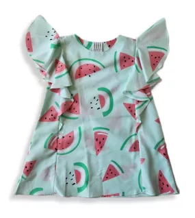 Ruffle Sleeve Dress - Light Green-Melon