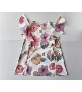 Ruffle Sleeve Dress - Light Cream-Flower