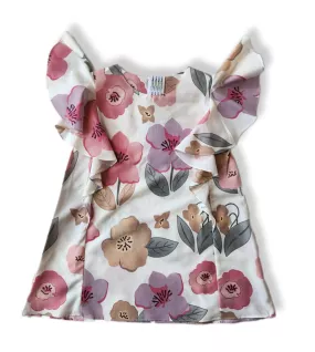 Ruffle Sleeve Dress - Light Cream-Flower