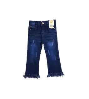 Jeans - Stretch Denim, Dark Blue, Fringed Bottom Jeans - Stretch Denim, Dark Blue, Fringed Bottom