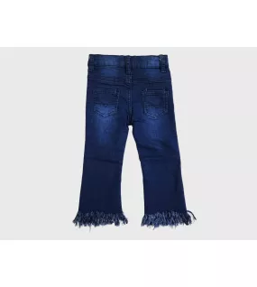 Jeans - Stretch Denim, Dark Blue, Fringed Bottom Jeans - Stretch Denim, Dark Blue, Fringed Bottom