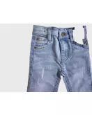 Jeans - Stretch Denim, Light Blue, Fringed Bottom
