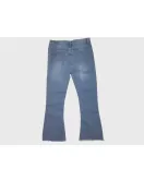Jeans - Stretch Denim, Light Blue, Fringed Bottom, Butterfly Embroidery