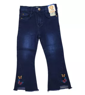 Jeans - Stretch Denim, Dark Blue, Fringed Bottom, Butterfly Embroidery Jeans - Stretch Denim, Dark Blue, Fringed Bottom, Butterfly Embroidery